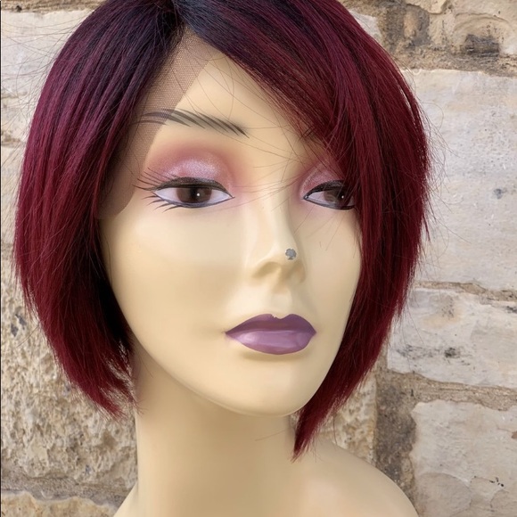 Red wine burgundy wig short bob main image 9
